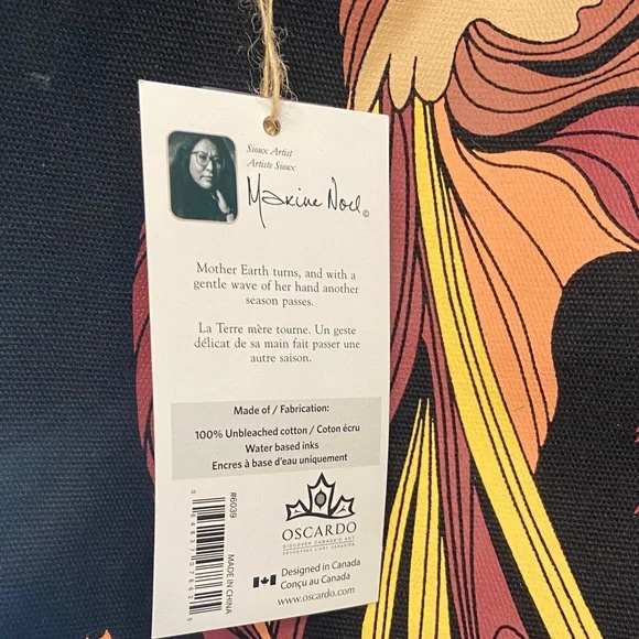 Beautiful Canadian indigenous Black Tote Bag with Autumn Design - Picture 5 of 5